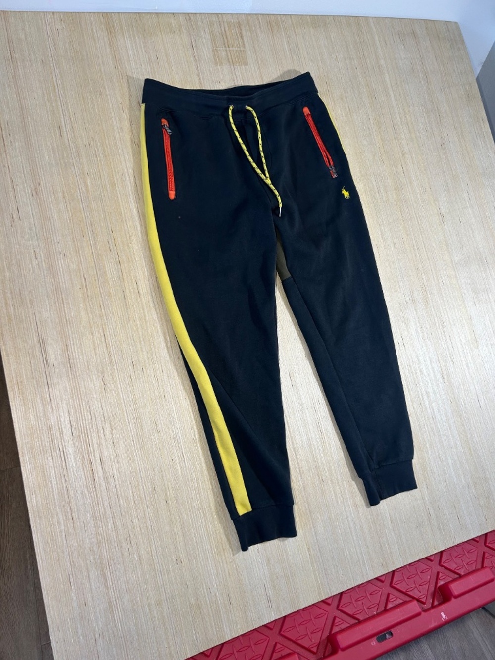 Polo Ralph Lauren Pants Mens M Black Colorblock Spell Out Tapered Slim Joggers - Picture 2 of 8